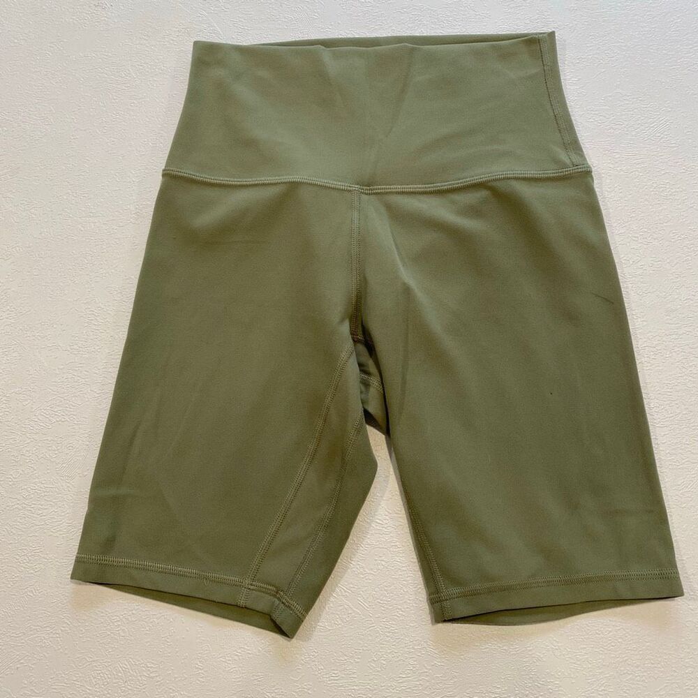 Lululemon High Rise Biker Shorts Women Size 4 Olive Green Stretch Athletic